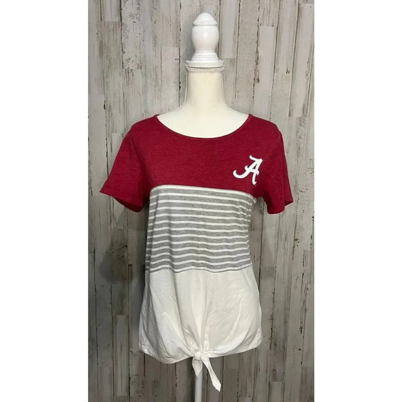 Alabama Crimson Tide Women's Striped Knotted T-Shirt Size Medium Multicolor - Picture 2 of 6